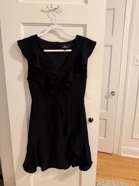 Lulu's Black Ruffle Tie-Front V-Neck Mini Dress
